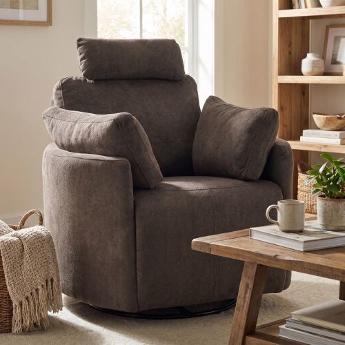 Christopher Knight Home Megaira Oversized 360° Swivel Glider Upholstered Recliner Chair with Adjustable Headrest, Brown
