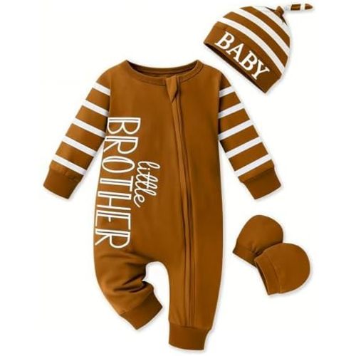 Baby Boy Clothes Newborn Baby Romper Long Sleeve Stripe Jumpsuit with Hat and Gloves Newborn Boy Outfits