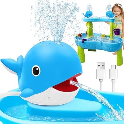 Infowush Water Table Pump, Whale Rechargeable Water Pump for Water Table with Sprinkler, 3.5 Hours Non-Stop Fun Summer Outdoor Water Toys Outside Water Play Table Accessories for Kids Toddlers, Blue