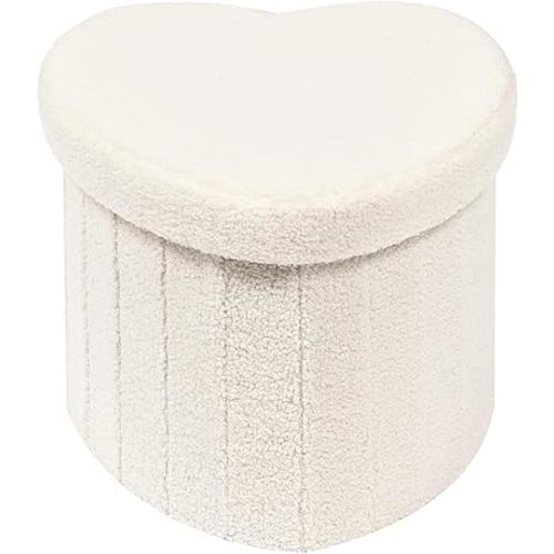 B FSOBEIIALEO Storage Ottoman Cube, Heart Shaped Ottomans with Storage Foot Stool Footrest for Lving Room, Boucle Ottoman Seat for Dorm Room,Faux Teddy Fur, White 15"x15"x15"