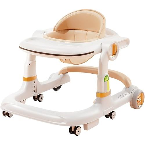 Baby Walker with 3 Level Adjustable Height, 2 Modes Toddler Walking Assistant Anti-Rollover Baby Walker with Brake & Speed Control Wheels, Baby Activity Walker for 6 Months+,Brown