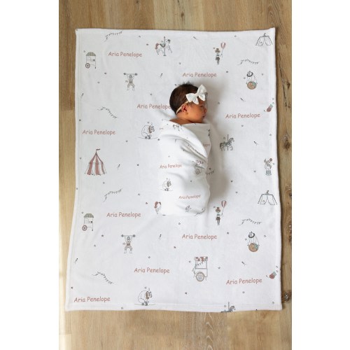 Personalized Minky Baby Blanket & Hat | Boho Circus Print