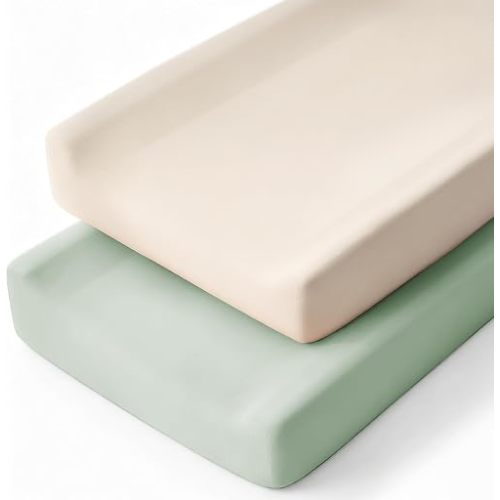 Susurration Changing Pad Covers Stretchy Changing Table Covers 33x17x7in Ultra Soft Changing Pad Sheets for Unisex Baby Girls and Boys, 2Pack (Green)