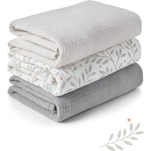 Muslin Swaddle Blankets for Newborns, 100% Cotton, 3-Pack, 40 x 40 Inches