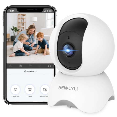 AEWLYLI Baby Monitor Security Camera, 360Â° 1080P HD WiFi, Night Vision, Two-Way Audio, Motion Detection