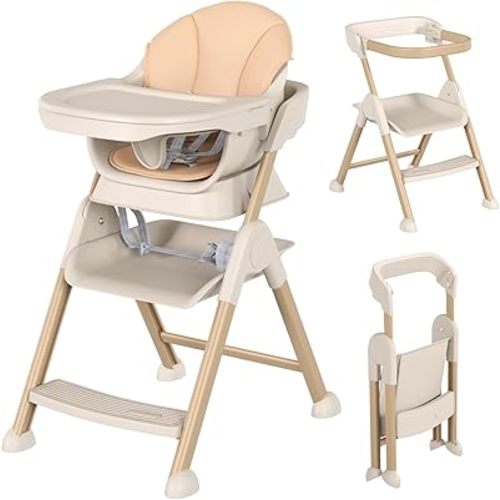 6-in-1 High Chair for Babies and Toddlers, 2026 New Aluminum Alloy Folding Toddler Step Stool with 4-Position Height, Detachable Double-Layer Tray, 6 Growing Stages from Infant to Toddler Seating