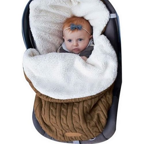Newborn Baby Sleeping Bag Baby Swaddle Blanket Stroller Wrap Fleece Blanket Sleeping Sack Plus Velvet (Brown)