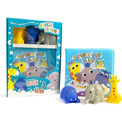 Little Hippo Books Scrub-A-Dub in the Tub - Children's Waterproof Bath Book and Toy Set (Bath Books with Toys for Babies & Toddlers)