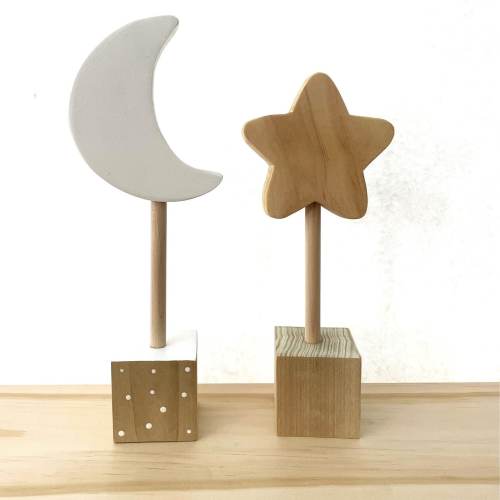 Nursery Decor, Boho Nursery Decor, Wooden Stars, Baby Shower Gift, Wooden Moon, Nursery Decor