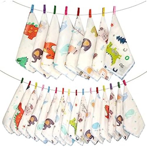 Baby Washcloths 24 Pack, Natural Muslin Cotton Newborn Face Towels, Reusable Infant Wipes Set,9x9 Inches