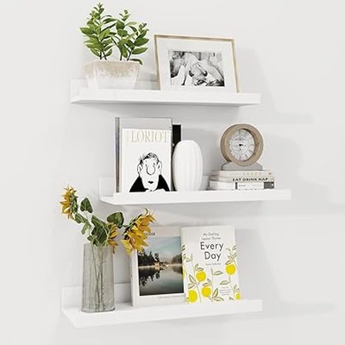 Picture Ledge Shelf, 16 Inch White Floating Shelves Set of 3