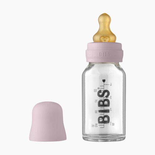 BIBS Baby Glass Bottle Complete Set with Natural Rubber Nipple - Dusky Lilac, 110ml