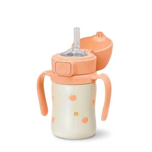 Grosmimi Stainless Steel Straw Cup with Flip Top - 6oz (12 Months+) Flower Coral 6oz