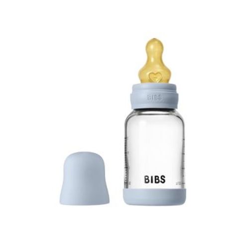 Bibs Baby Glass Bottle with Latex Nipple - 120ml - Blue
