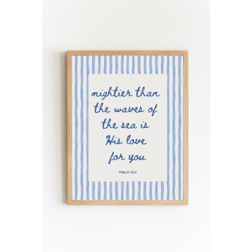 Psalm 93:4 Scripture Wall Art – "Mightier Than the Waves" Bible Verse Print, Christian Home Decor, Coastal Nursery Art, Digital Download