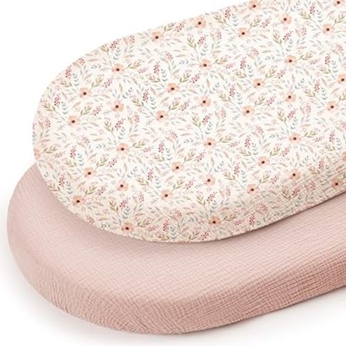 lulumoon Muslin Baby Bassinet Sheets: 33x17 Fitted for Standard Bassinet