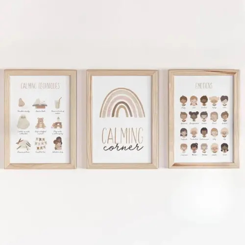 3 Pack Boho Classroom Decor Calming Corner Posters Classroom Wall Decor Teacher Gift Child Art Playroom Decor Calm Down Corner Poster - UNFRAMED (8x10)