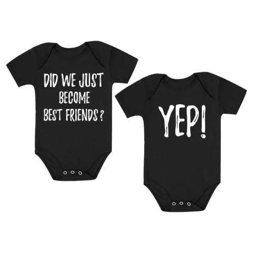 Infant Twins Baby Boys Girls Bodysuit 2pc Matching Set Gift For Siblings Outfit Black NB (0-3M) / Black NB (0-3M)