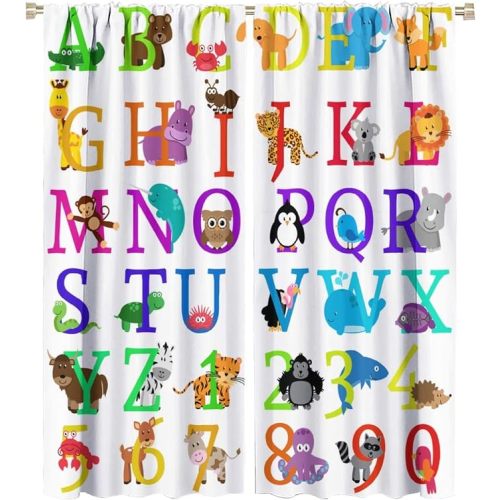 Alphabet Curtains Kids ABC Education Learning Tools Boys Baby Big A to Z, Boys Girls Kids Nursery Nursery Decorative Curtains, 2 Sets of Panels, 42x45 Inches