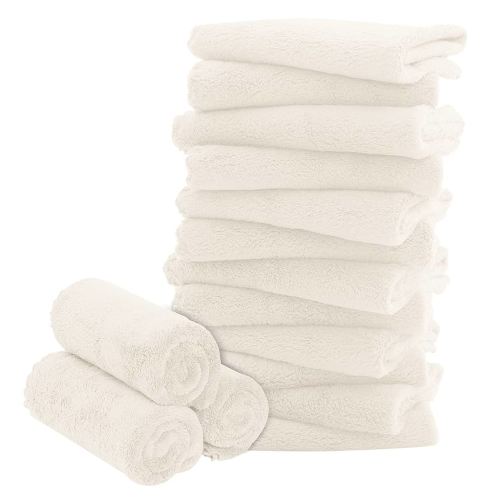 16 Pack Baby Washcloths - Luxury Coral Fleece - Extra Absorbent and Soft Wash Clothes for Newborns, Infants and Toddlers - Suitable for Sensitive Skin and New Born - Baby Shower - Cream, 10x10 Inch