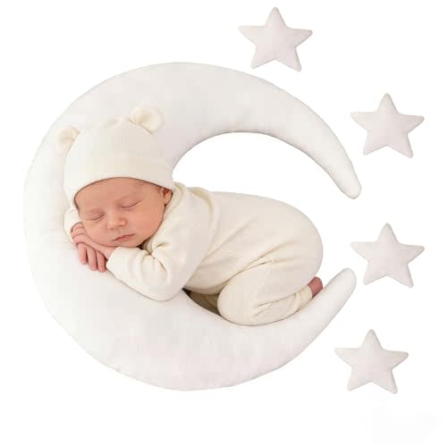Newborn Photography Props 5Pcs Baby Moon Star Pillow Set Newborn Photography Posing Pillows Adjustable Photography Props, White