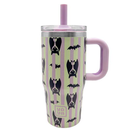 YAYA Halloween My First Travel Tumbler for Toddlers 3+ with Reusable Straw and Spill-Safe Lid, 12 oz, Bats