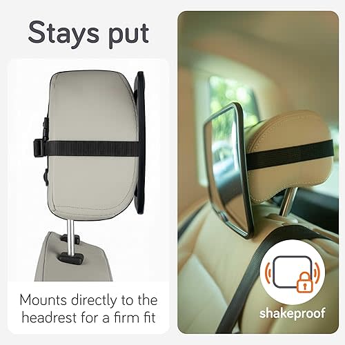 Baby Uma Baby Car Mirror (2 Pack) + Baby On Board Signs for Car - Clear-View Shatterproof Mirror, Easy On 'n Off with Stay-Put Buckles, Newborn Essentials (9.4 x 6.4 in)