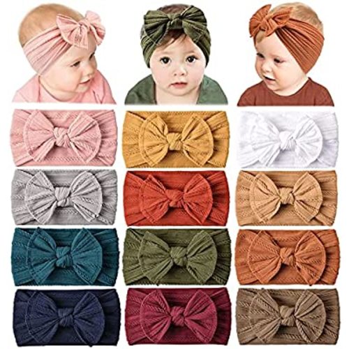 Prohouse 12 Pack Baby Nylon Headbands Hairbands Hair Bow Elastics Handmade Hair Accessories for Baby Girls Newborn Infant Toddlers Kids