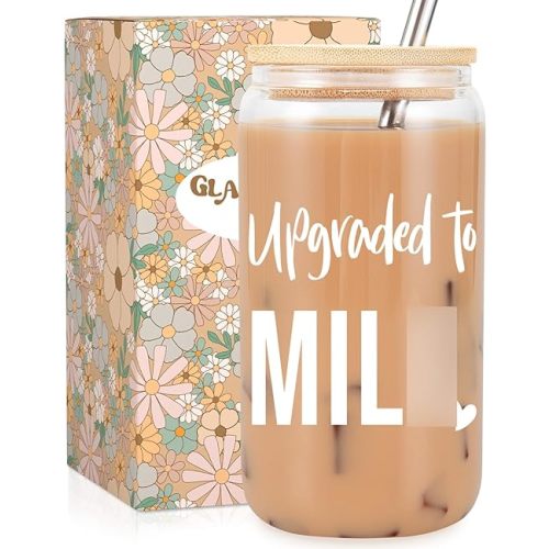 Fairy's Gift New Mom 16 oz Glass Cup with Lid Straw, Funny New Mom Gifts for Women, Christmas Birthday, Postpartum, Pregnancy Gifts for Expecting Mommy, Pregnant Women, Mother to Be, First Time Mommy