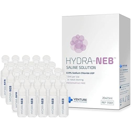 0.9% Saline Solution for Nebulizer and Moisturizing of The Airways - Sodium Chloride 0.9% for Nose & Eyes, Nasal Cleanse for Adults and All Ages - 50ml / 1.69 fl oz