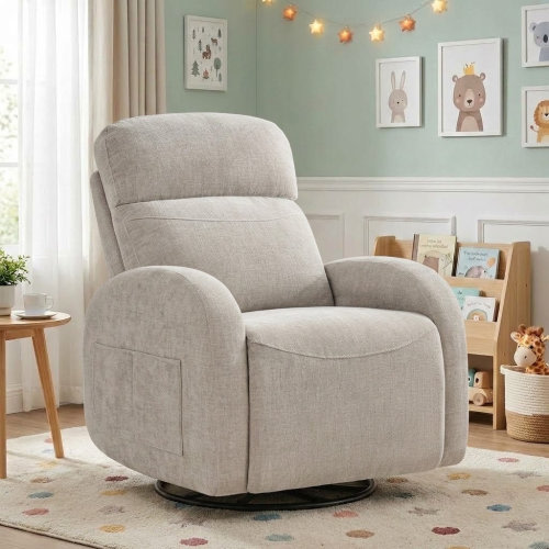 Latitude Run® Delba Swivel Rocker Power Gliders with Round Armrest and Double Pockets, 270° Swivel Nursery Glider with Adjustable Headrest and Lumbar | Wayfair