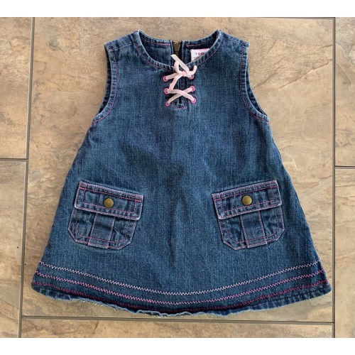Gymboree Girls 3-6 Months Denim Sleeveless Dress Pockets Embroidered
