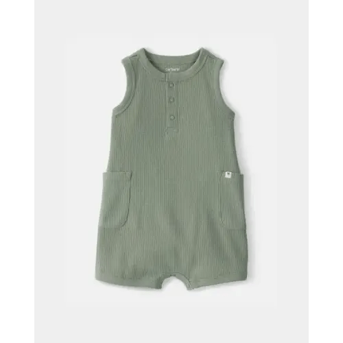 Baby Boy Waffle-Knit Sleeveless Romper - Green | Carter's