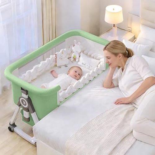 Baby Bassinet,3 in 1 Baby Bassinets Bedside Sleeper with Wheels and Mosquito Net,Bedside Bassinet for Baby with Comfy Mattress, Mattress&Breathable Mesh,Storage Basket