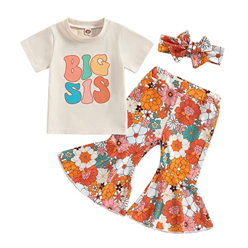 CHAUKAREAUL Big Sister Little Sister Matching Outfits Romper/Shirt Floral Bell Bottom Pants Headband Summer Clothes