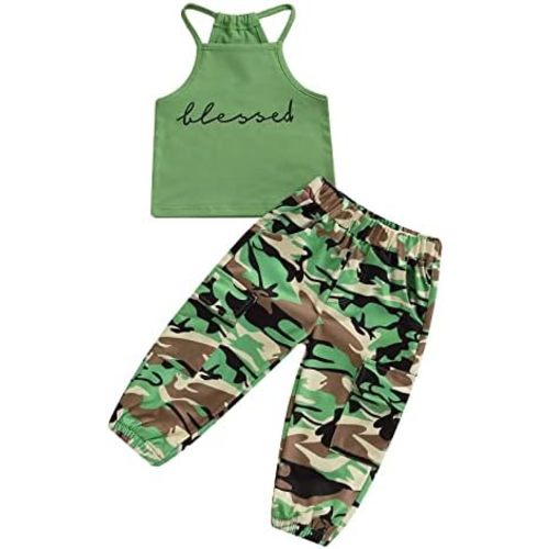 fhutpw Baby Toddler Kids Girls Clothes Sets 2pcs Halter Sleeveless Top & Camouflage Pants Sets Vest Outfits