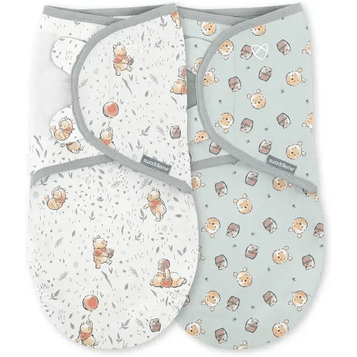 SwaddleMe by Ingenuity Original Swaddle, 100% Cotton, Improves Sleep & Calms Startle Reflex, 0-3 Months, 1.0 TOG, 2-Pack, Baby Swaddle Blanket - Winnie The Pooh