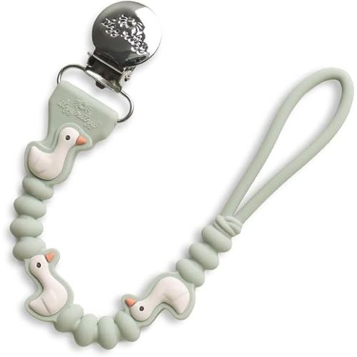 Itzy Ritzy Silicone Pacifier Clip, Baby Pacifier Holder Clip (Goose) | 100% Food-Grade, BPA-Free Silicone Pacifier Clip with Secure Clasp, One-Piece Design, Keeps Pacifiers, Teethers & Toys Close