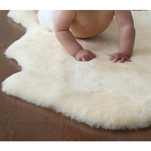 WaySoft Baby Sheepskin Rug, Oeko-TEX Certified, Safe & Natural Nursery Rug, 100% Genuine New Zealand Soft Fur Rug Baby Carpet