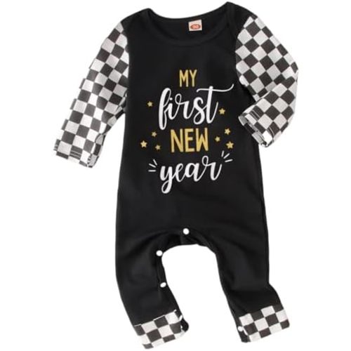 My First New Year Romper for Infant Baby Boy Girl Long Sleeve Shirt Onesie Newborn Outfit Infant Bodysuit Clothes