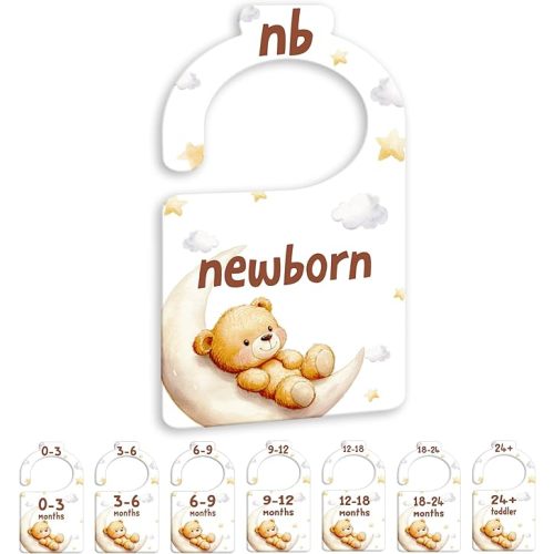 JMOST Pooh Bear Baby Closet Dividers for Nursery Closet Organizer, Newborn to 24 Months Size Clothes, Bear Hangers with Size Dividers, Double Sided