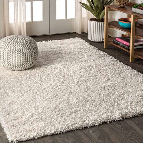 JONATHAN  Y MERCER SHAG Plush 5 x 8 (ft) Loomed Polypropylene Cream Rectangular Indoor Solid Mid-Century Modern Spot Clean Only Pet Friendly Area rug