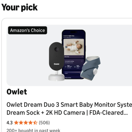 Amazon.com: Owlet Dream Duo 3 Smart Baby Monitor System, Dream Sock + 2K HD Camera | FDA-Cleared Monitoring Tracks Pulse Rate, Oxygen & Sleep Insights + Crystal-Clear Video & Notifications All In One App
