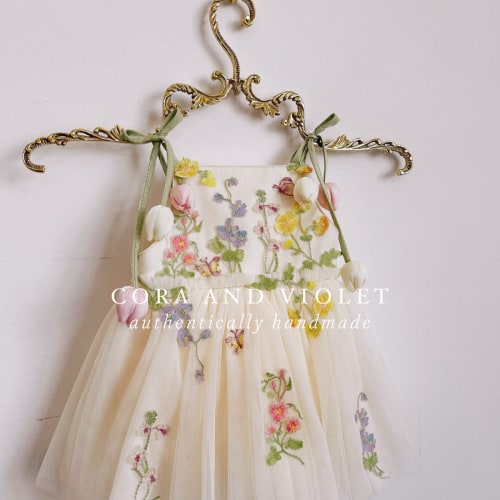 The Veda 3D Wildflower Girl Dress | Luxury Heirloom Birthday & Flower – Cora and Violet