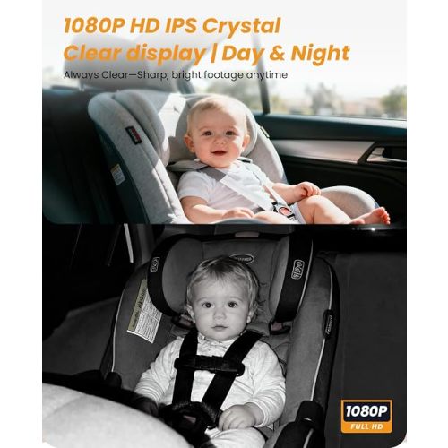 Babyvue USB Baby Car Camera: HD 1080P Easy Installation Carseat Rear Facing Infant Monitor with Clear Night Vision for New Parents Kids, 360 Degree Rotating Baby Car Mirror Backseat