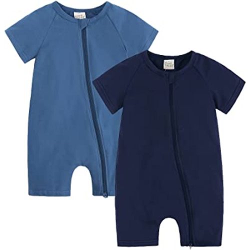 JunNeng Baby Boy Girl 2 Pack Short Sleeve Zipper Rompers Infant Cotton 2-way Zippers Comfy Summer Jumpsuit