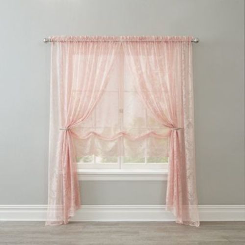 BrylaneHome Vintage Lace Rod-Pocket Panel - 56" W 95" L, Blush