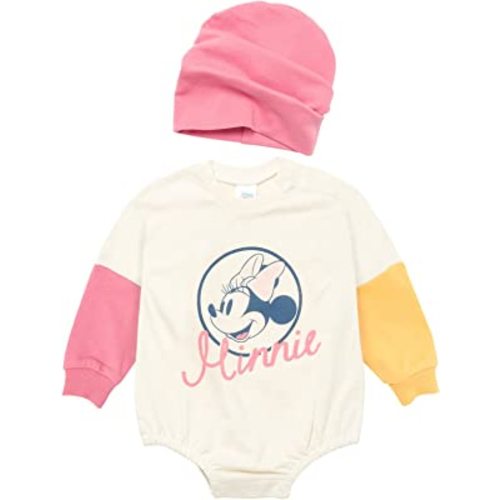 Disney Minnie Mouse Mickey Mouse Winnie the Pooh Baby French Terry Oversized Long Sleeve Bodysuit and Hat Newborn to Infant
