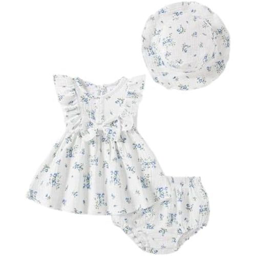 Vibebox Baby Girl Ruffle Sleeveless Bow Dresses Toddler Girl Princess Summer Dress Birthday with Hat and Underwear Outfits