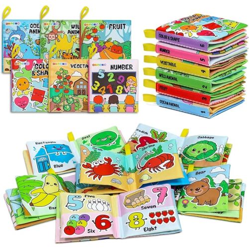 OKOOKO 6 Pack Soft Baby Book, Bath Toy, Soft Cloth Book, Crinkle Book